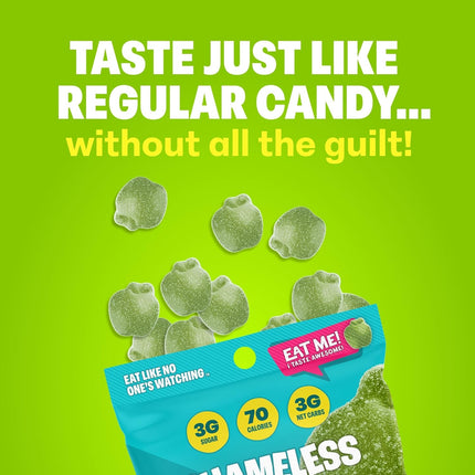 Shameless Snacks - Healthy Low Calorie Snacks, Low Carb Keto Gummies (Gluten Free Candy) - 6 Pack Green Apple Blast