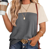 Womens Fashion 2026 Color Block Shirts Short Sleeve Knitted Summer Fall Tops Casual Trendy