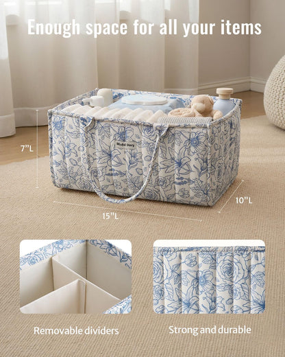 Floral Diaper Caddy Organizer, Stylish Nursery Storage Basket - photo 3