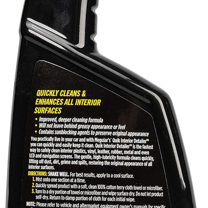 Meguiar's Quik Interior Detailer Cleaner, All-Purpose Car Detailer Spray + UV Protection for Plastics, Vinyl, Leather, Rubber, Metal, and Navigation Screens, 24 Oz Spray Bottle