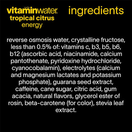 vitaminwater Energy Tropical Citrus Nutrient Enhanced Flavored Water Beverage, 20 fl oz Bottles, 12 Pack