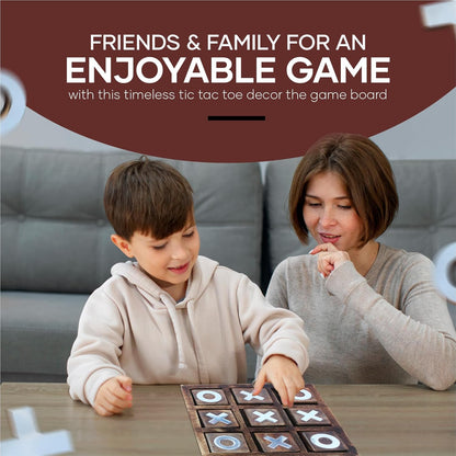 Wooden Tic Tac Toe Game | Board Game for Kids and Family | Table Top Living Room Decor Fun Game | Indoor Outdoor Adults Classic Travel Game (Burnt Wood)