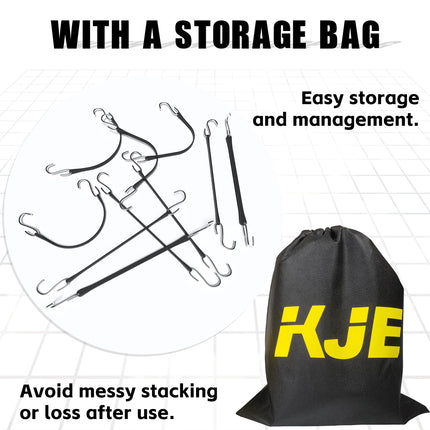 10Pack (10'', 15", 21", 31") Rubber Bungee Cords with S Hooks - Heavy Duty Black Bungee Straps, EPDM - Load 180 lbs, Outdoor Tie Downs, Securing Tarps & Canvases & Cargo in Cold Hot Climates