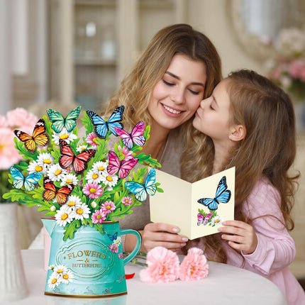 Airpark Pop Up Flower Cards, 3D Paper Flowers Bouquet Mothers Day Card 12’‘ with Blank Note and Envelope, Birthday, Get Well, Anniversary, Greeting Gifts Cards for Women Mom Girls Friends, Daisies and Butterflies
