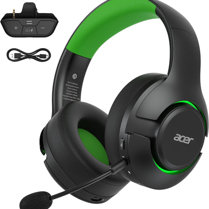 acer Wireless Gaming Headset for Xbox Series X|S & Xbox One, Bluetooth 5.4 Headphones with Noise Canceling Mic, 3D Surround Sound, 40H Battery, Compatible with PC, PS5, Switch, Mac - Black Green