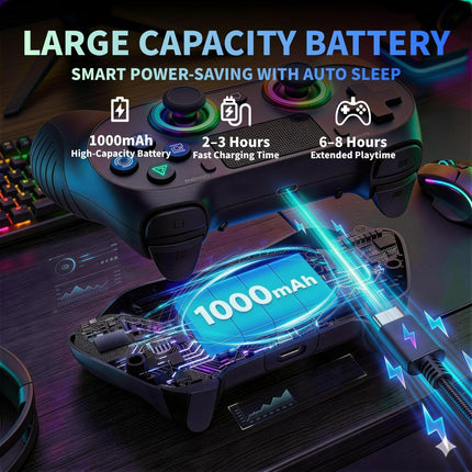 BJXOZ Wireless Controller for PS4, with RGB Light, USB-C, Replaceable D-Pad, Non-Slip Grip, Dual Vibration, 6-Axis Motion Sensor, Touchpad, Audio Jack, Gamepad for PS4/Pro/Slim/PC