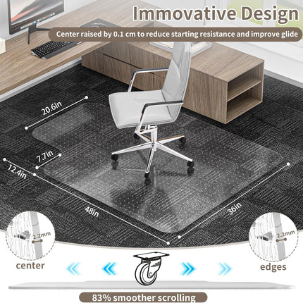 Office Chair Mat for Low Pile Carpeted Floors with Lip, 36" x 48" Plastic Floor mat for Desk Chair on Carpet,Easy Glide Carpet Protector Mat for Computer Chairs,Rolling Chairs,Home,Office Non-Slip