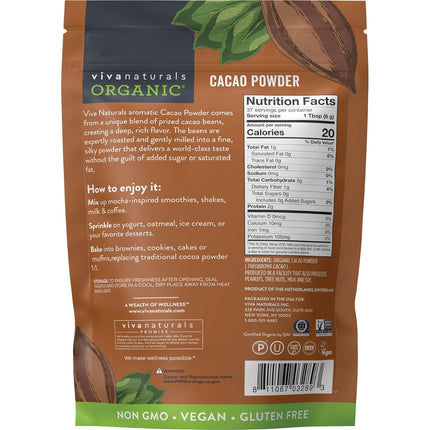 Organic Cacao Powder, Unsweetened, 8 oz (227 g) – Rich Dark Chocolate Flavor, Perfect for Baking, Smoothies & Hot Chocolate – Vegan, Keto, Paleo, Non-GMO & Gluten-Free Cocoa Powder
