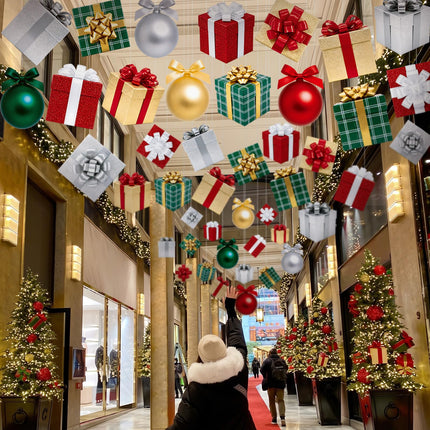 44 Pcs Christmas Hanging Ceiling Decorations Ball and Gift Box Cutout