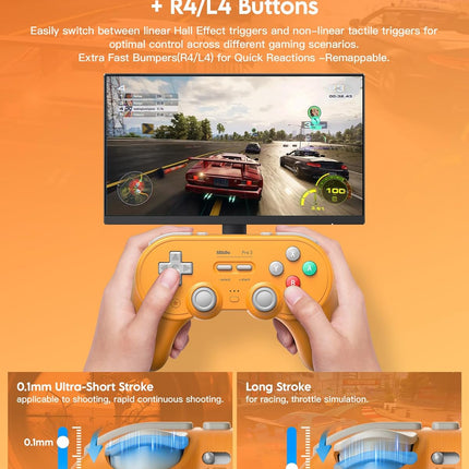 8Bitdo Pro 3 Bluetooth Controller for Switch/Switch 2 - TMR Joysticks, Swappable ABXY Buttons, Pro Back Buttons, Charging Dock, Hall Effect Triggers, Windows/Apple/Android（Yellow）