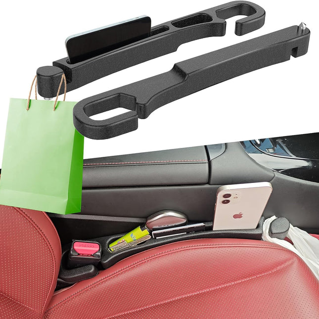 2 Pack Car Seat Gap Filler with Storage, Organizer, Hook & Emergency Glass