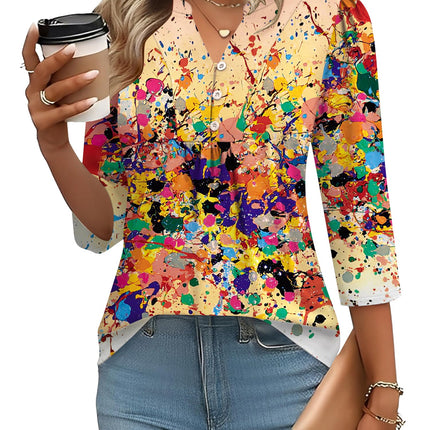3/4 Length Sleeve Womens Tops Dressy Casual Henley V-Neck Summer Tops