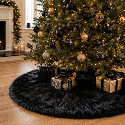 48 Inch White Faux Fur Christmas Tree Skirt, Plush Tree Base Cover for Holiday Party and Home Christmas Decor