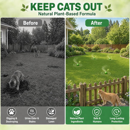Cat Repellent Outdoor & Indoor Cat Deterrent Balls, Natural Essential Oil Cat Pee Deterrent for Yard, Garden, Furniture & Countertops, Long Lasting & Weatherproof Cat Repellent Pellets, 12 Pcs