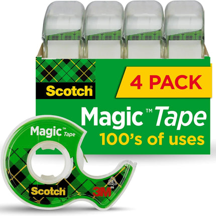 Scotch Magic Tape, Invisible, Home Office Supplies and Back to School Supplies for College and Classrooms, 4 Rolls with 4 Dispensers