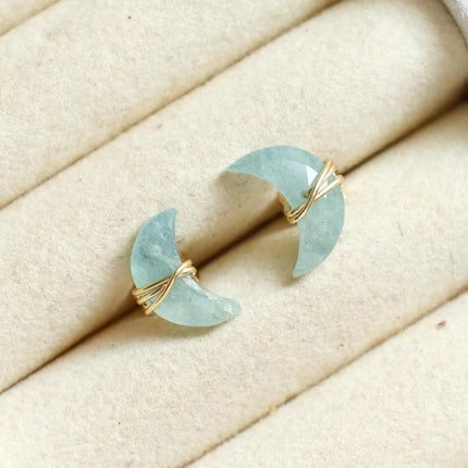 Gempires Gemstone Half Moon Stud Earrings for Women | Gold Wire Wrapped Push Back Studs | Minimal Celestial Jewelry | Handmade Everyday Gift Earrings | Citrine, Emerald, Amethyst & More Options