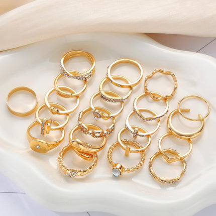 Gold Stackable Rings Set for Women, Gold Plated Chunky Crystal Finger Rings