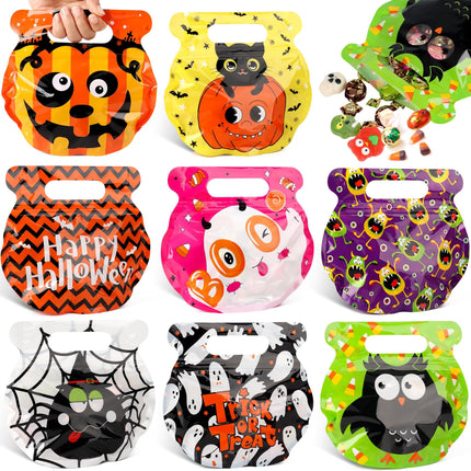 56-Pack Halloween Bags with Handles, 8 Cauldron Designs