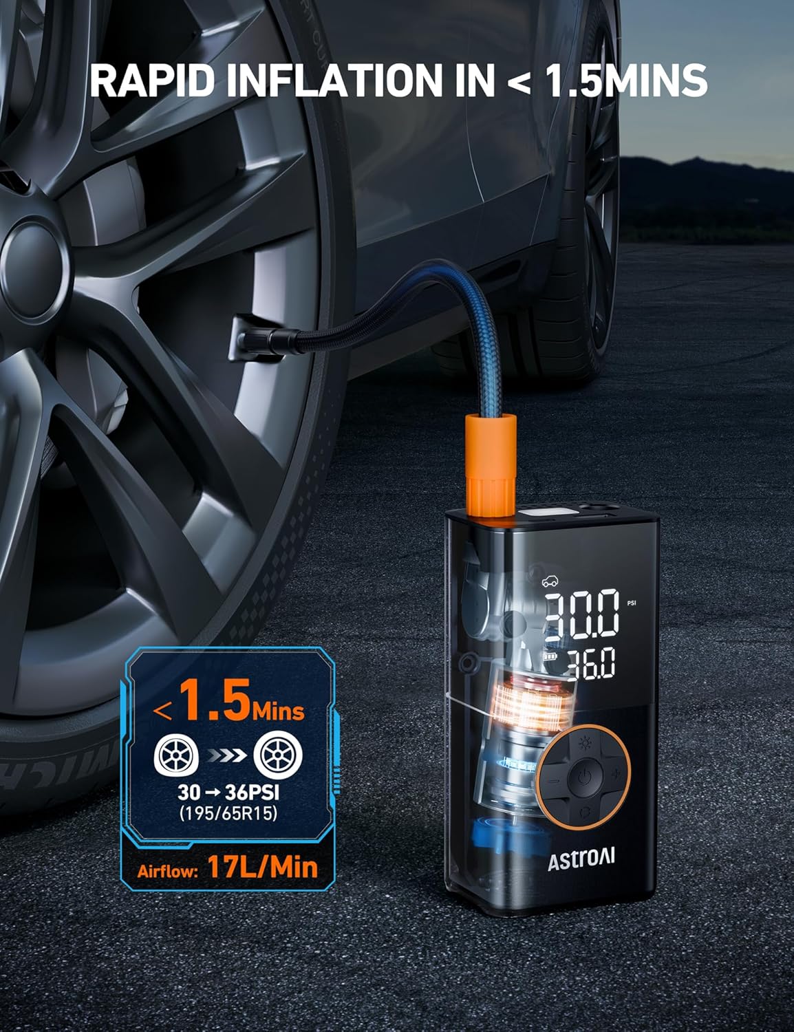 150 PSI Cordless Portable Tire Inflator with Digital Display and LED Light - photo 4