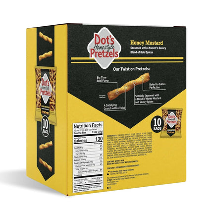 Dot's Homestyle Pretzels Honey Mustard Seasoned Pretzel Twist Snack, 1oz Individually Sized Bag (10 Count)