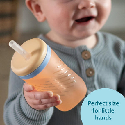 The First Years Silicone Squeeze & Sip Straw Cup - Spill-Proof Toddler Training Cups - Dishwasher Safe - Orange and Blue - 7 oz - 2 Count - Ages 6 Months+