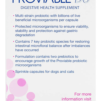 Nutramax Proviable Probiotics for Dogs and Cats, Daily Digestive Health Supplement with Multiple Strains of Bacteria, Cat and Dog Probiotics Plus Prebiotics, 30 Capsules