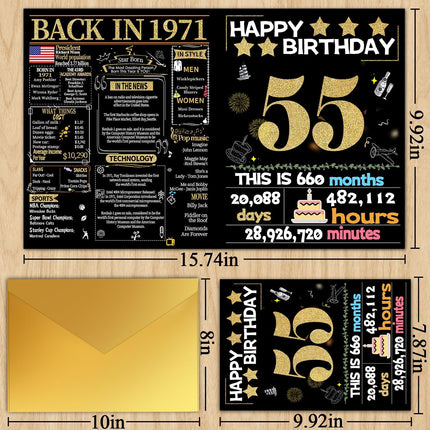Joycard 55th Birthday Card with Envelope, 55th Birthday Decorations for Women Men, 55th Birthday Gifts for Mother Dad, Happy Birthday Cards for 55 Year Old Wife Husband, Back in 1971
