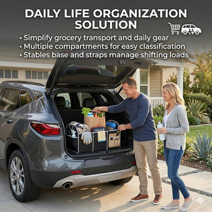 Car Trunk Organizer, Multi-Compartment Trunk Organizer, Foldable and Dividers Collapsible Car Storage Bin, Durable for Vehicle and Home Use, Easy Organization(Black)