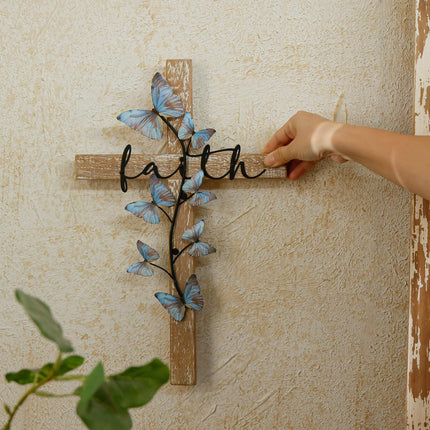 Wall Cross, Rustic Wooden Cross With Butterfly
