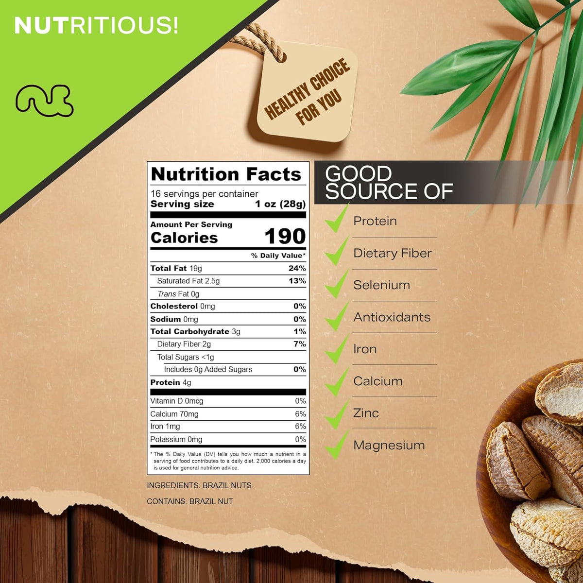 Raw Brazil Nuts In Shell - Whole, (16oz - 1 LB) Packed Fresh in Resealable Bag - Healthy Protein Food - photo 3