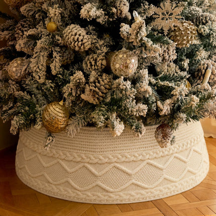Knit Christmas Tree Collar, Christmas Tree Skirt, Cream, 23-30 in