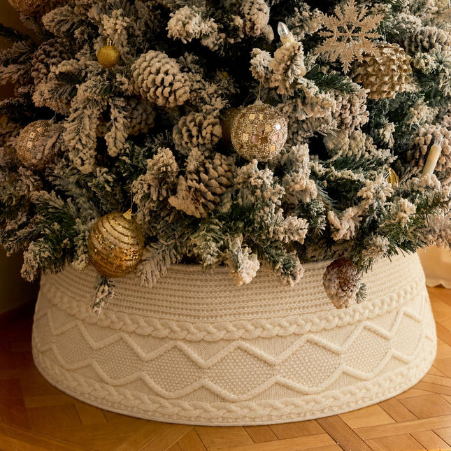 Knit Christmas Tree Collar, Christmas Tree Skirt, Cream, 23-30 in