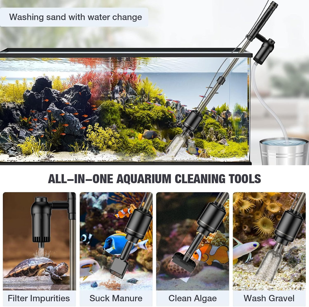 Aquarium Vacuum Gravel Cleaner, 18W Electric Fish Tank Cleaner Vacuum - photo 2