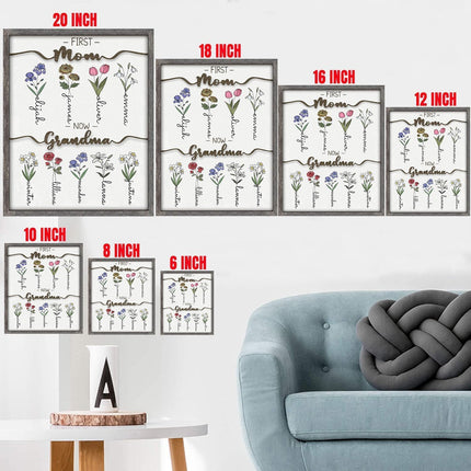 Mothers Day Gifts For Mom, Grandma, Customized Birth Month Flower with Names, Personalized Wood Plaque Wall Art Birthday Gifts Grandma Gifts From Grandkids ﻿