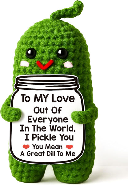 Crochet Pickle Plush with Romantic Message