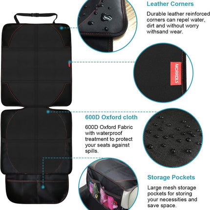 MORROLS Car Seat Protector for Child, Baby, Pets -1 Pack car seat Cover with Thick Padding- Waterproof Universal Size with Mesh Pockets (Black)