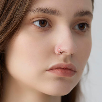 Double Hoop Nose Ring for Single Piercing,14K Gold Filled/Sterling Silver/Rose Gold Nose Ring for Women,20g / 22g Spiral Twist Nose Ring,6mm/7mm/8mm