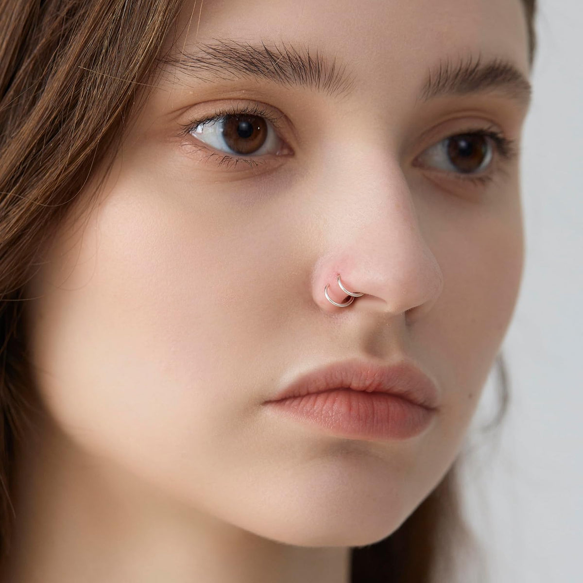 Double Hoop Nose Ring for Single Piercing,14K Gold Filled/Sterling Silver/Rose Gold Nose Ring for Women,20g / 22g Spiral Twist Nose Ring,6mm/7mm/8mm