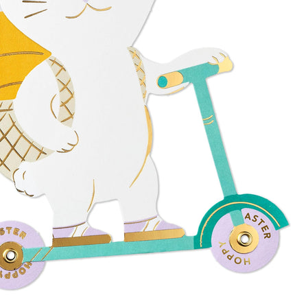 Hallmark Kids Easter Card, Wheely Fun (Die-Cut Bunny on Scooter with Removable Carrot Card) for Son, Daughter, Grandchild