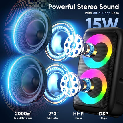 Karaoke Machine for Adults Kids, Portable Bluetooth Speaker with 2 Wireless Microphones, TWS Mode & LED Light, 10H Battery PA System, Home Party Outdoor Camping Birthday Gifts (Black)