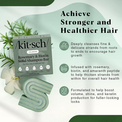 Kitsch Rosemary & Biotin Shampoo Bar - For Hair Growth, Strengthening, Thickening & Volumizing Shampoo for Women and Men - Free of Parabens, Sulfates & Silicones - 3.5 oz