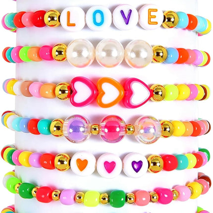 Friendship Bracelet Set for Women & Girls - Trendy Handmade Jewelry Gift with Love Charms, Rainbow Color, Boho Beads & Adjustable Design 8-Pack