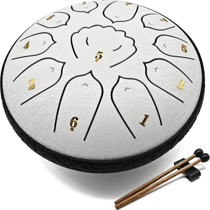 Rain Drum for Outside Garden, 6 Inch 11 Notes Steel Tongue Drum, Meditation Yoga Relaxation Percussion Instrument, Easy to Play Musical Gift, Creative Gift Idea Adults Beginners (Cloud White)