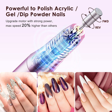 Fresadora de uñas inalámbrica C20, lima eléctrica, kit todo en uno, morado