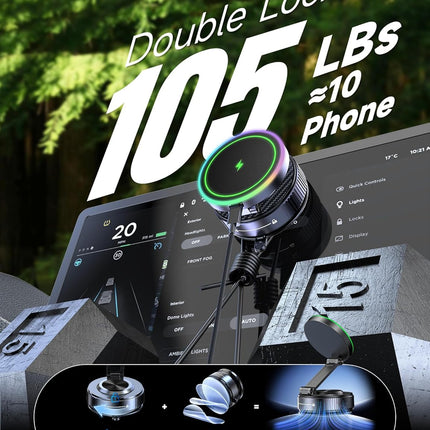 for Magsafe Car Mount Charger, 15W Faster Charging Wireless Car Charger [105+LBS Suction & 3800gf Magnetic] 360° Adjustable, Magnetic Phone Holders for Your Car for iPhone & Android