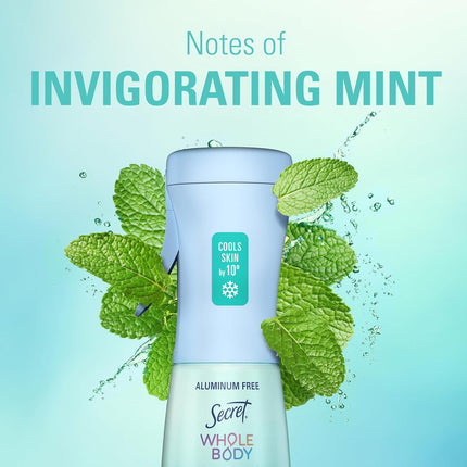 Secret Cooling Aluminum Free Whole Body Deodorant Mist for Women, 24hr Odor Protection, Instant Cooling Relief, Soothes & Revitalizes Skin, PH Balanced Formula, Invigorating Mint Scent, 5.2 fl oz