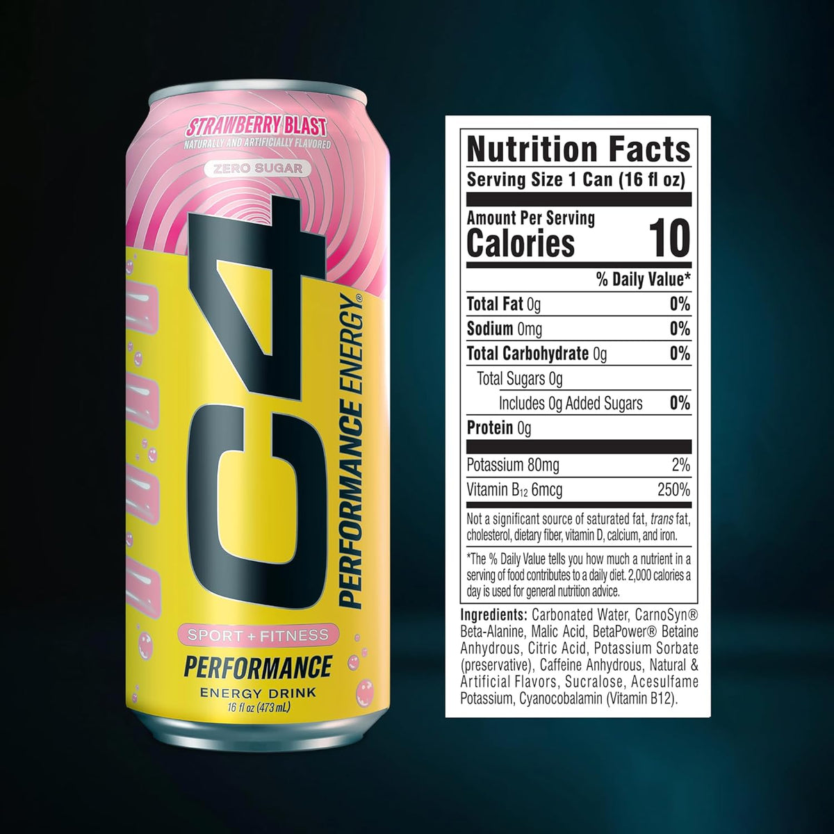 Performance Energy Drink | Strawberry Blast | Zero Sugar | 16 Fl Oz, 12 Pack - photo 3