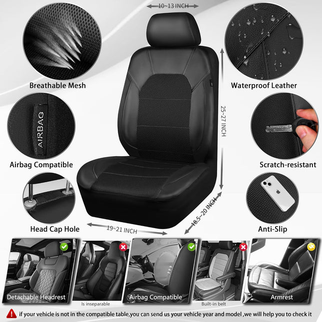 Universal Leather Two Front Seat Covers,Sport seat Covers fits Most