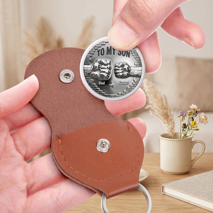 Personalized To My Son Coin Pocket Hug, Custom A Hug From Dad Coin, Son Keychain from Dad, Father's Day Birthday Gift for Son