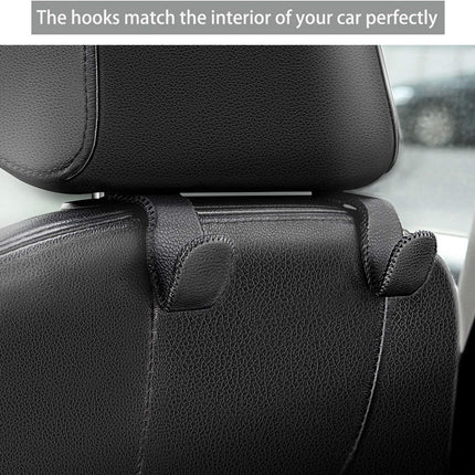 AMVOYOA Headrest Hooks for Purses and Bags, Car Back Seat Headrest Hanger Vehicle Beige Leather Storage Hook, Pack of 2